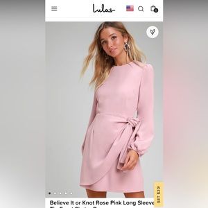 Believe It or Knot pink Long Sleeve Tie-Front Skater Dress